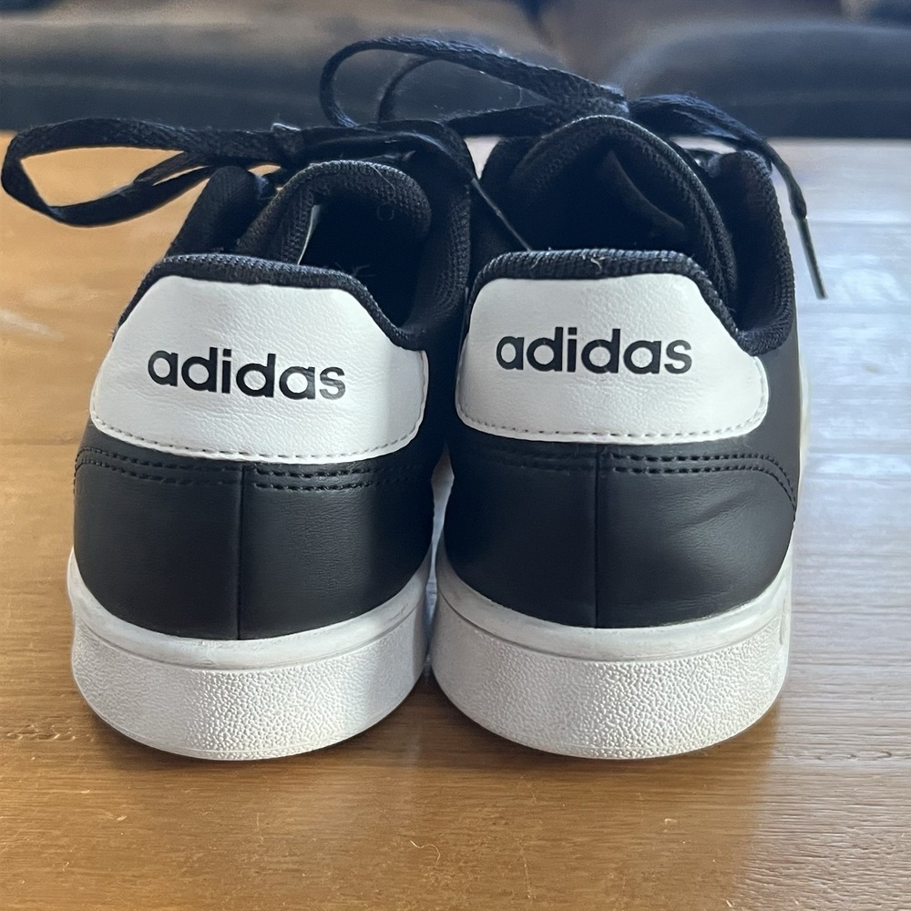 Adidas Black White 3 Stripe Sneakers Youth Kids 4Y Casual Shoes Low Top - Picture 7 of 9